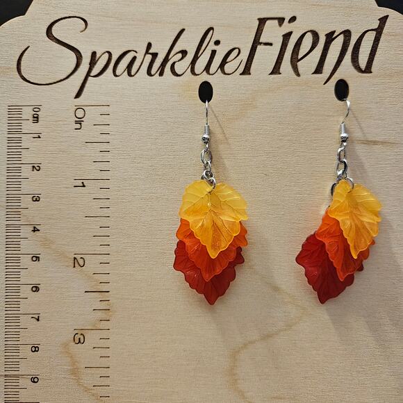 Autumn/Fall acrylic red, orange and yellow maple leaf waterfall earrings - Picture 1 of 1